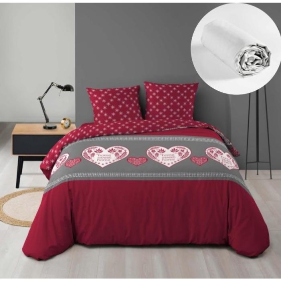 Housse de couette 240 x 220 cm en microfibre de flanelle Alpille avec drap housse en coton blanc 140x190 cm
