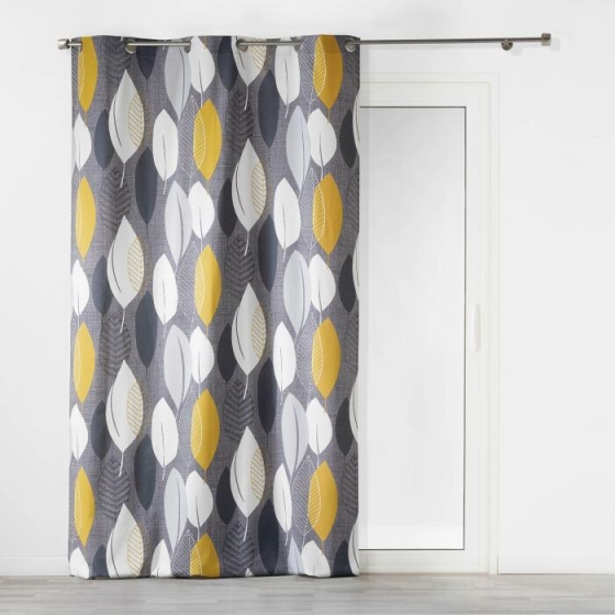 Rideau a oeillets 140 x 240 cm coton imprime leafy Jaune