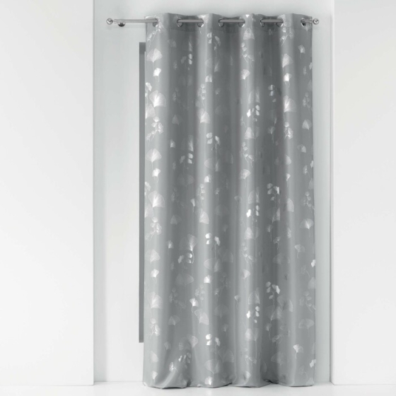 Rideau a oeillets 140 x 260 cm polyester imprime metallise bloomy Gris/argent