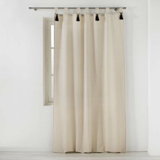 rideau a passants+pompons 140 x 240 cm polycoton uni cyrine