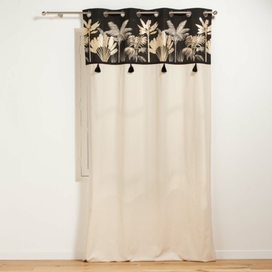 rideau a oeillets 140 x 240 cm coton uni+top imp. met.+pompon karaba