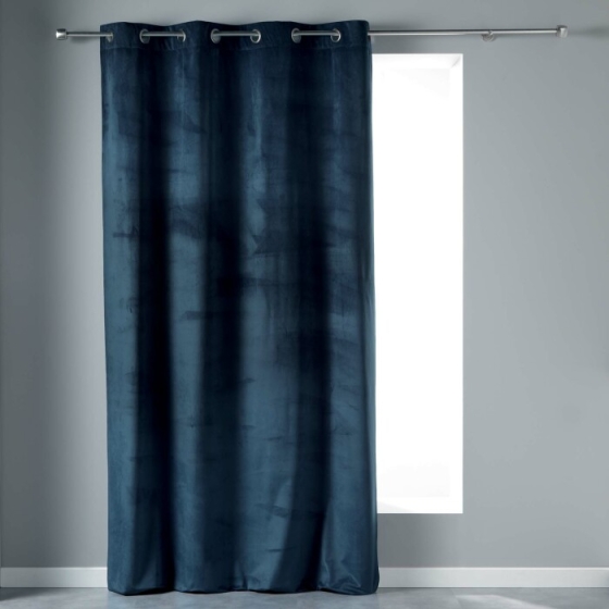 Rideau tamisant a oeillets 140 x 240 cm velours Velvetine Bleu marine