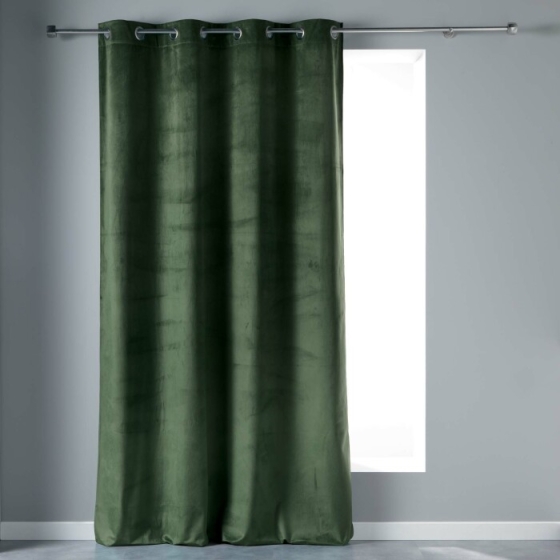 Rideau tamisant a oeillets 140 x 240 cm velours Velvetine Kaki