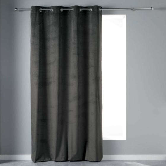 Rideau a oeillets 140 x 240 cm velours uni velvetine Anthracite