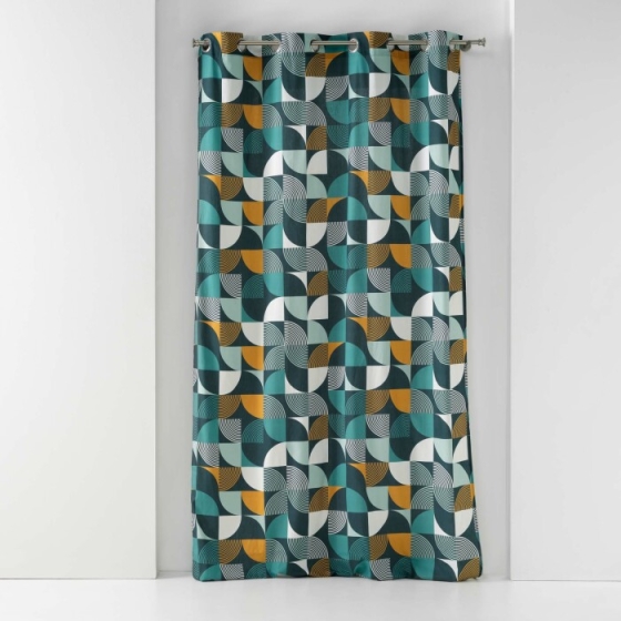 Rideau a oeillets 140 x 240 cm  en coton imprimé Rythmo Bleu