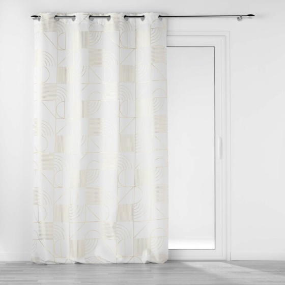 Rideau a oeillets 140 x 260 cm polyester imprime metallise lineor Blanc/or
