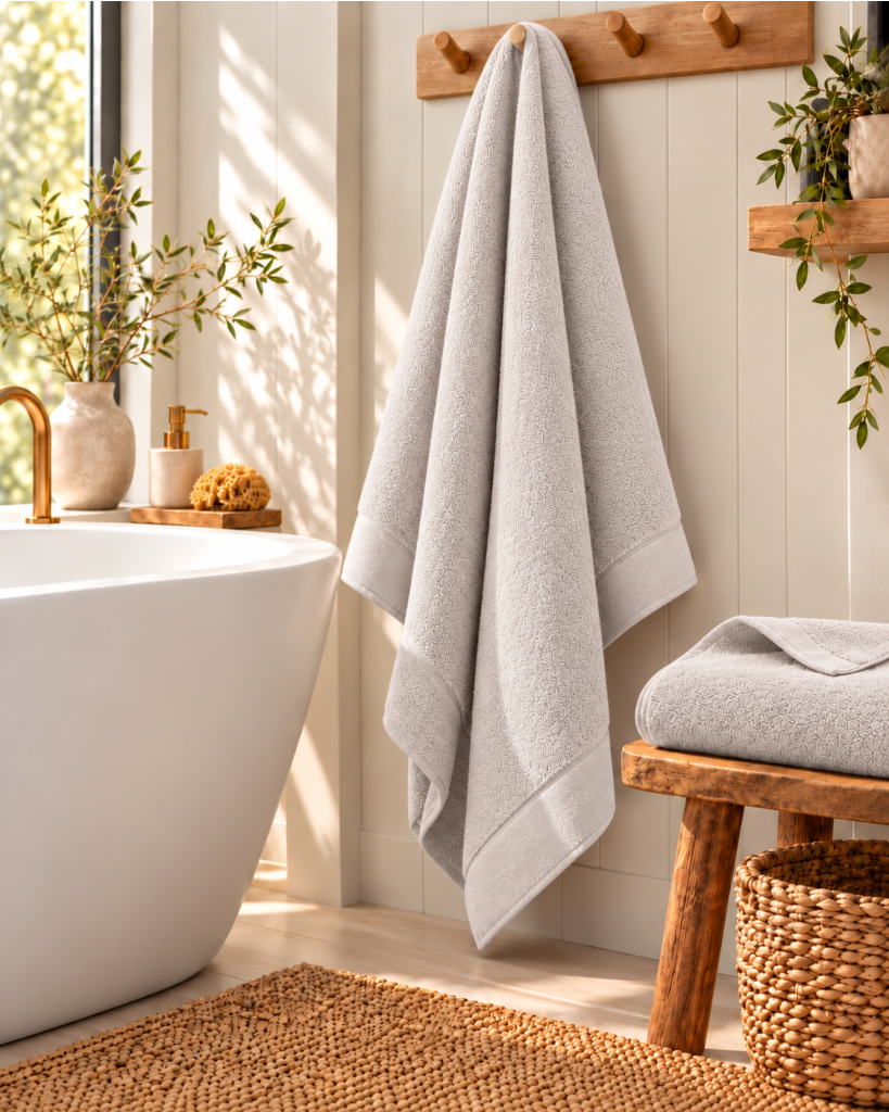 Drap de bain Softy 100 x 150 cm – Éponge Zero Twist 100% coton peigné 600 g/m² – Galet