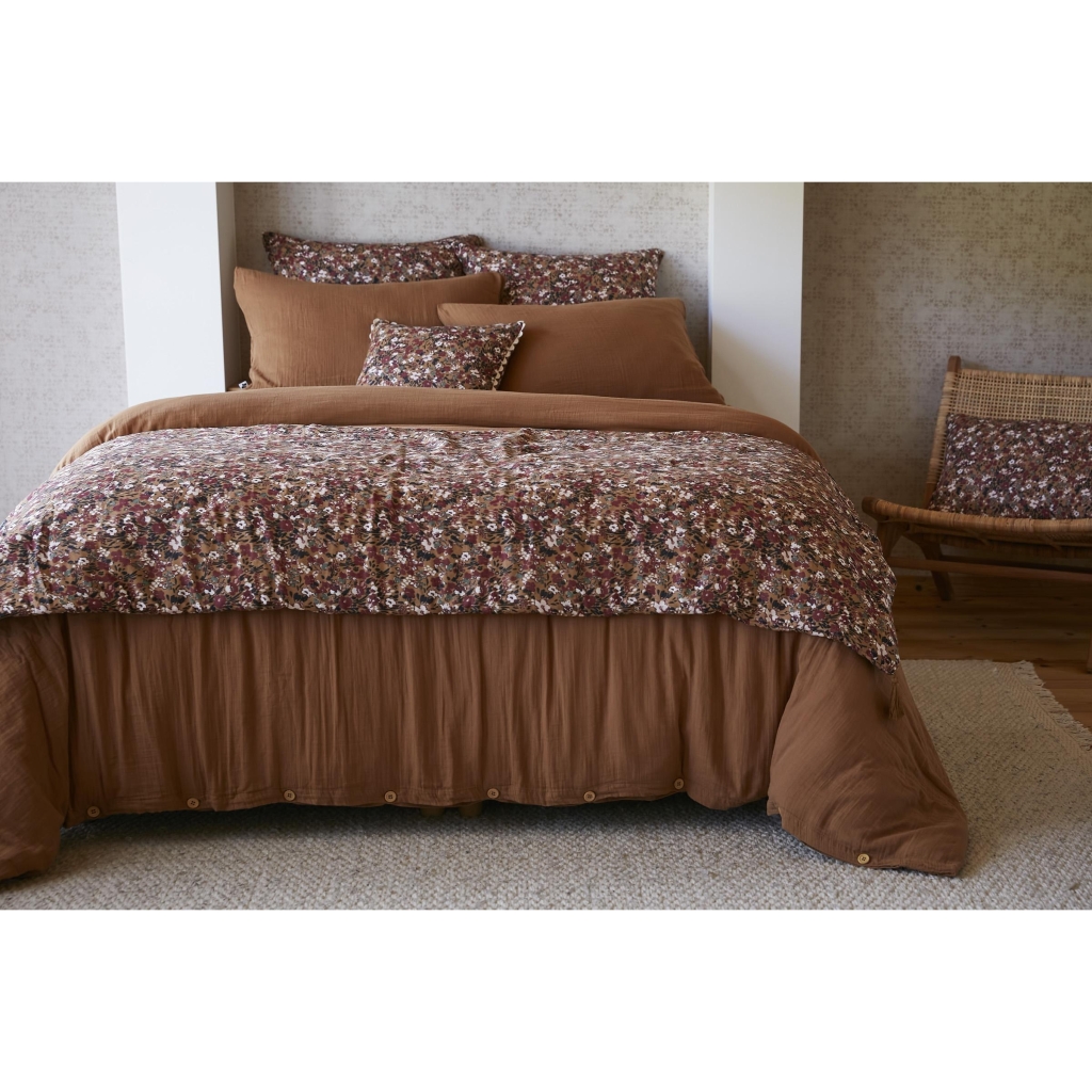 Bout de lit 90 x 200 cm – Double Gaze de Coton Imprimée – Capucine Camel