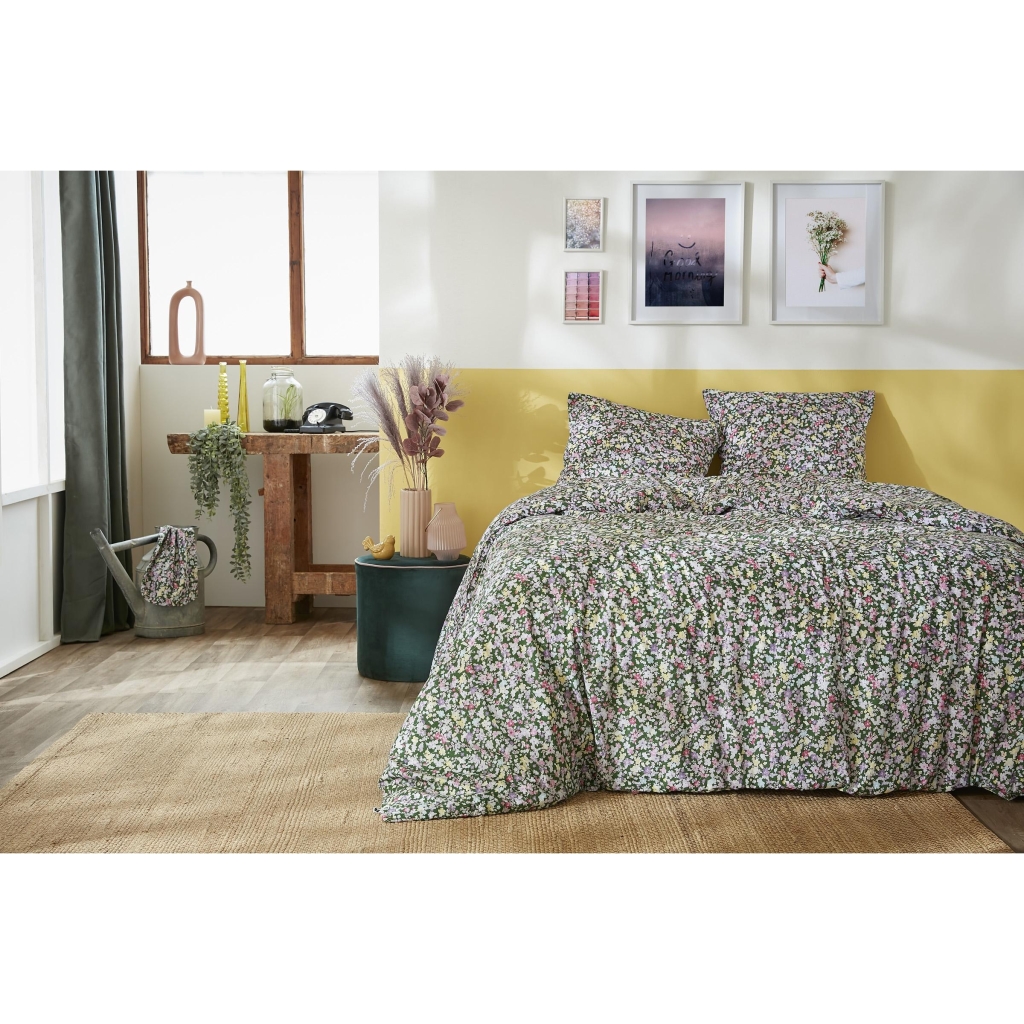 Housse de couette 260 x 240 cm + 2 taies d’oreiller 60 x 60 cm – Coton 57 fils – Myosotis 