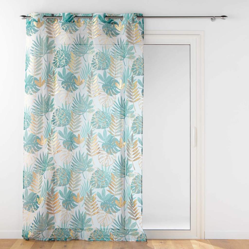 Voilage à oeillets 140 x 240 cm imprimé métallisé Ornella Blanc-émeraude