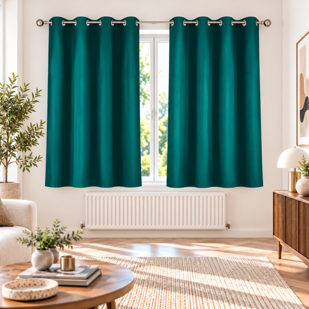 Lot de 2 rideaux petite hauteur à œillets 140 x 180 cm tamisant unis Émeraude Essentiel