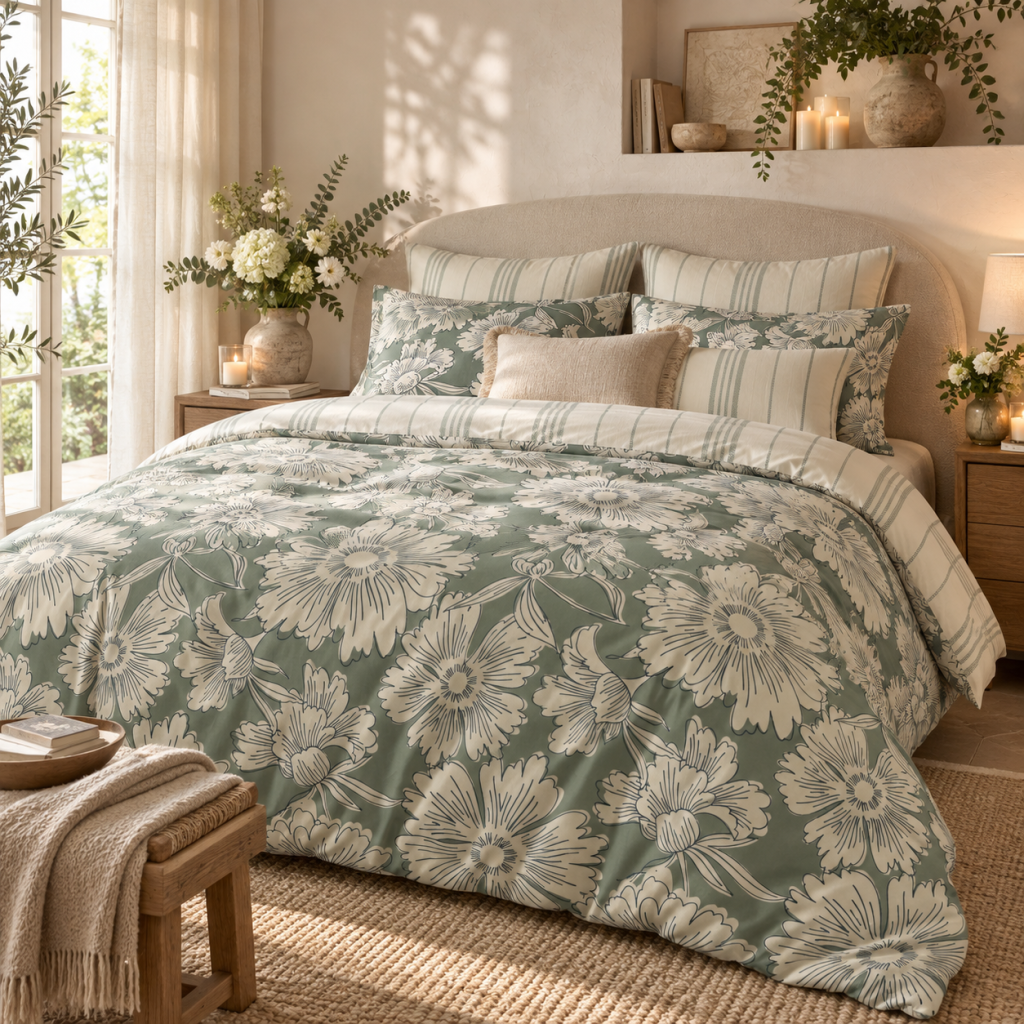 Housse de couette 200 x 200 cm 100% coton 57 fils imprimé TAMARA