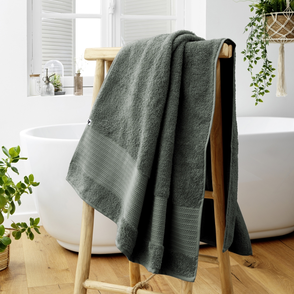 Drap de Bain 90 x 150 cm – Coton Épais 600 g/m² – Éponge Unie – Garance Romarin