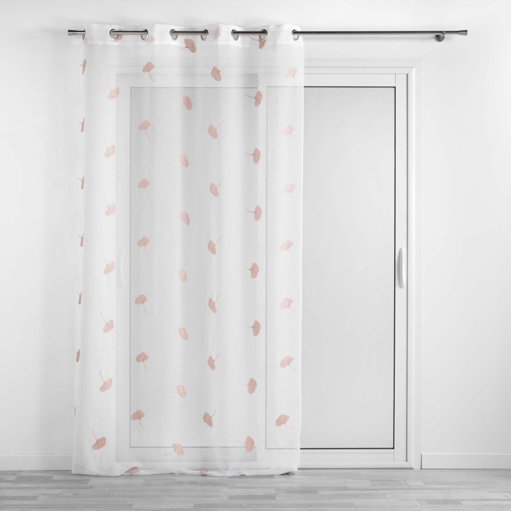 Voilage a oeillets 140 x 240 cm voile sablé brodé Ariella Blanc/rose