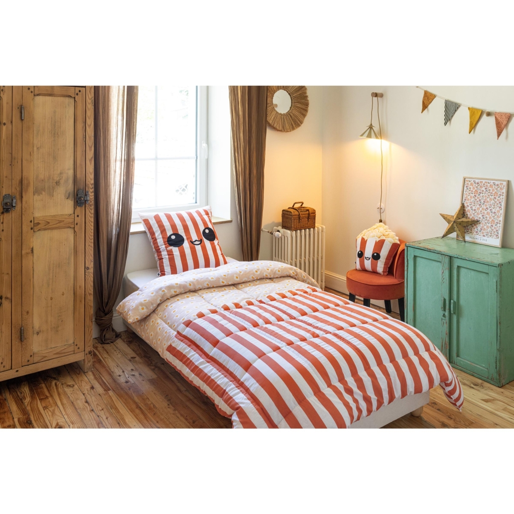 Housse de Couette 240 x 220 cm + 2 Taies d’Oreiller – Coton 57 fils – FRESH POPCORN