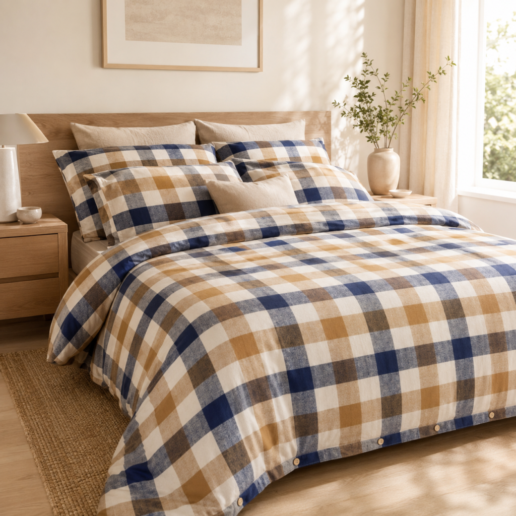 Housse de couette 240 x 220 cm Flanelle de coton BASILE – Carreaux