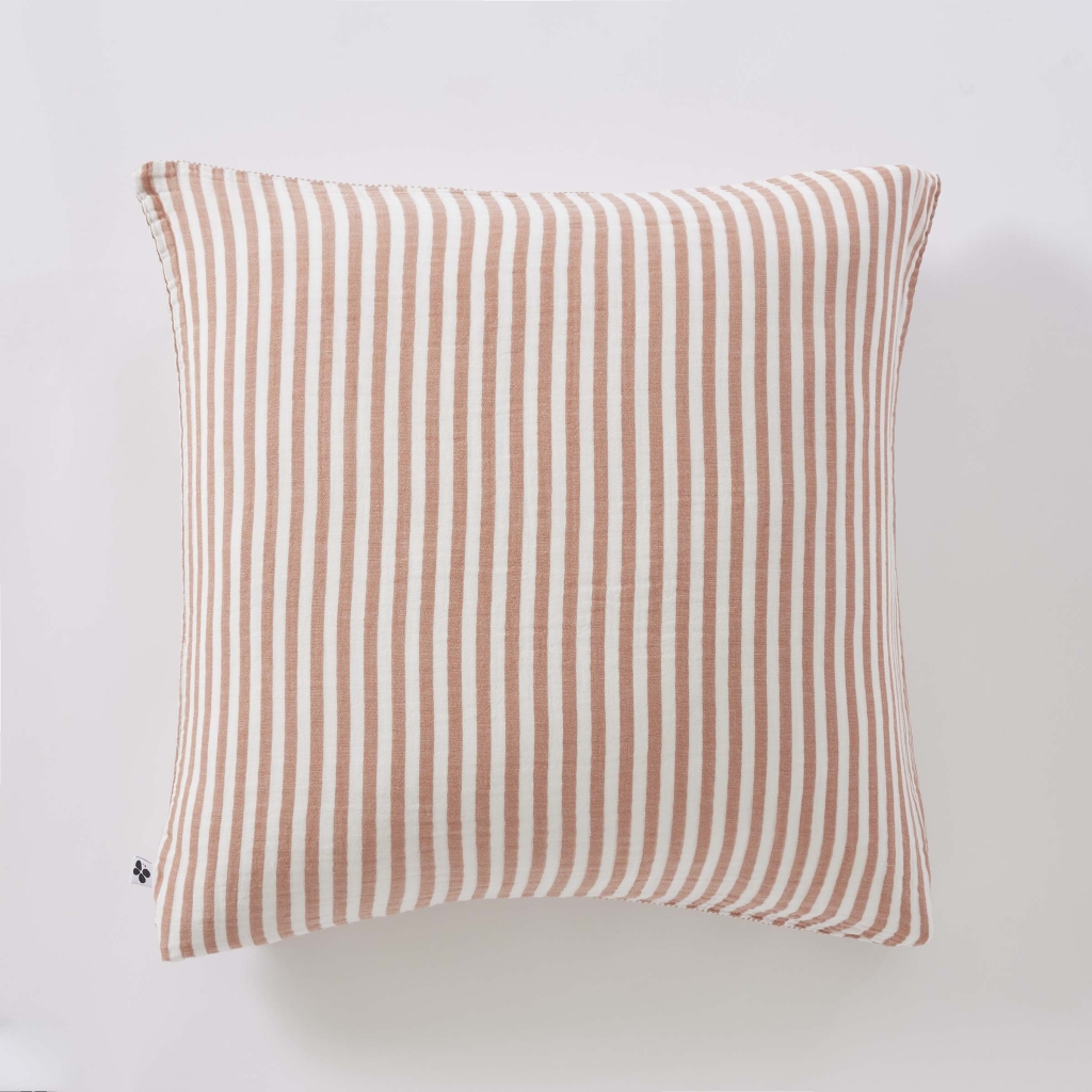 Taie d’oreiller LIVIA 60 x 60 cm – Double gaze de coton rayée – Abricot