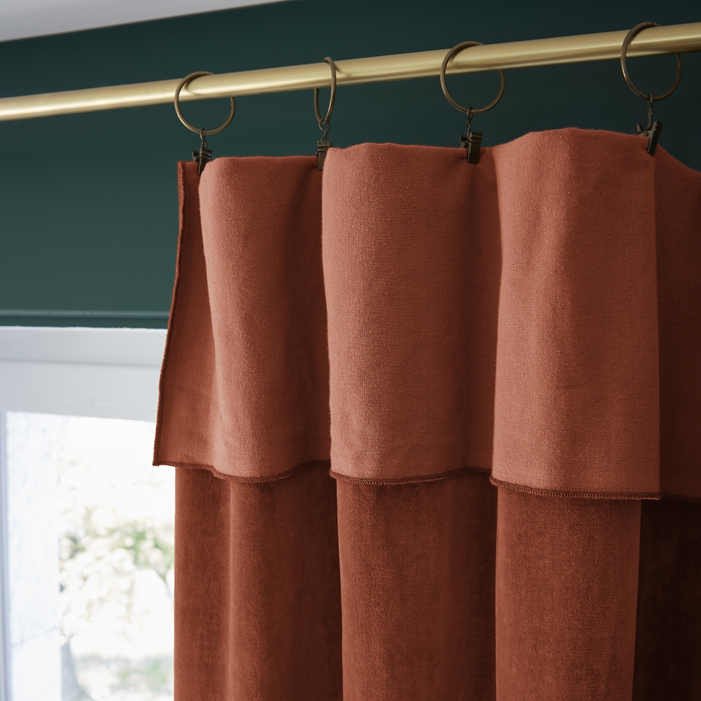Rideau Ajustable + 8 Anneaux Pince – Velours de Coton César – 140 x 270 cm - Terracotta