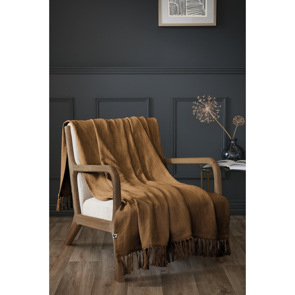 Plaid 130 x 160 cm – Coton Texturé Sixtine – Coloris Camel – 210 g/m²