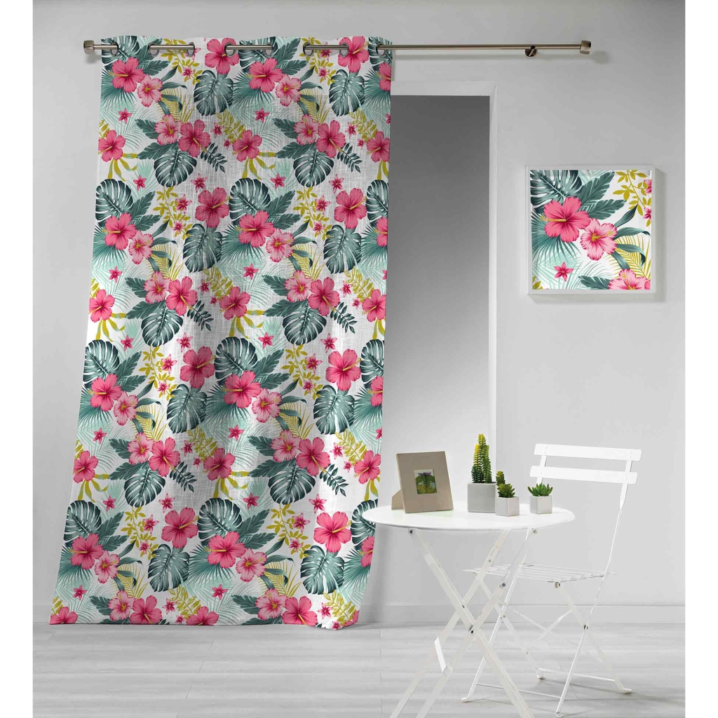 Panneau à Œillets 140x240 cm – Voile Sablé Imprimé Fleurs Tropicales Bella