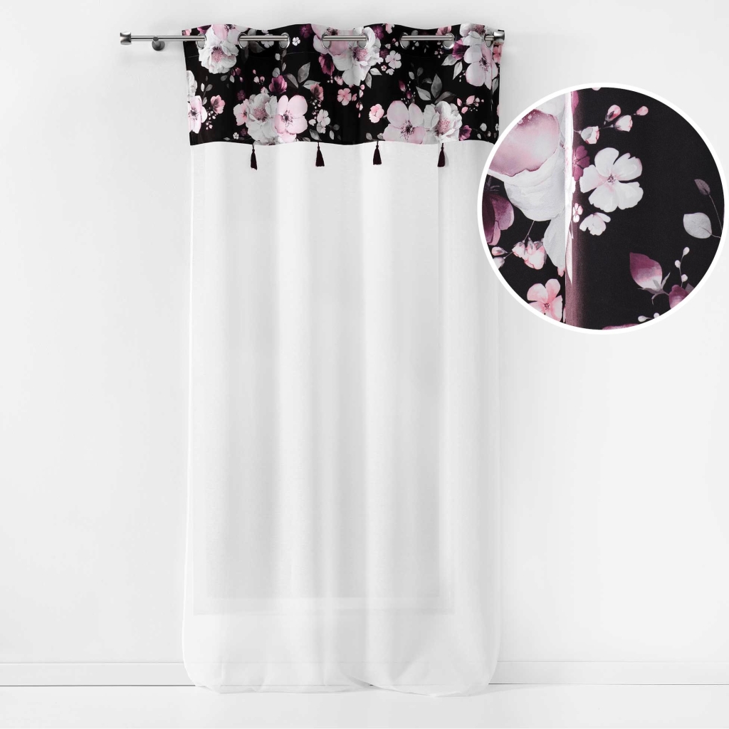 PANNEAU A OEILLETS 140 x 240 CM VOILE SABLE+TOP VELOURS IMP. VELVET FLOWER NOIR