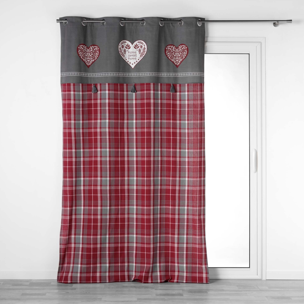  Rideau À Œillets 140 x 240 cm Coton Tissé – Motif Cœur & Pompons Sweet Heart