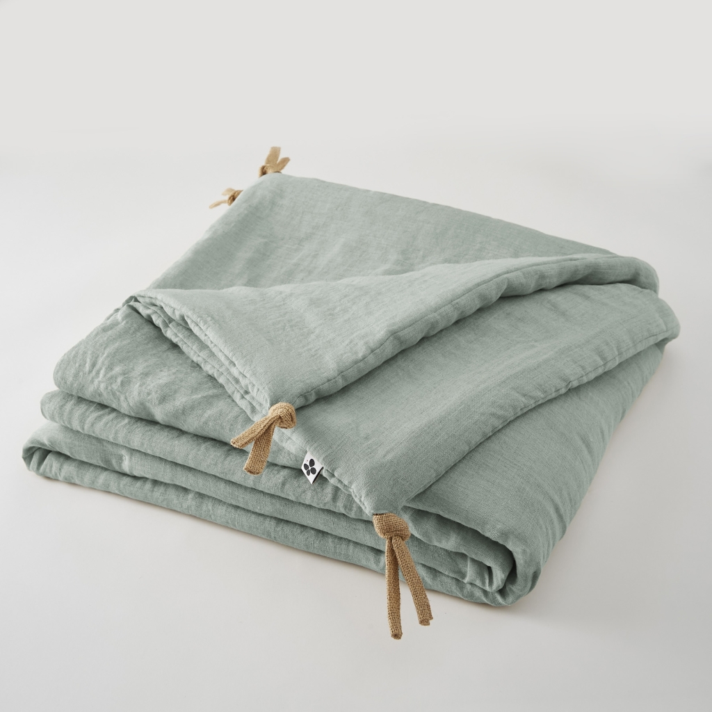 Bout de Lit 90 x 200 cm – Lin Lavé Français Luxe Soline – Eucalyptus