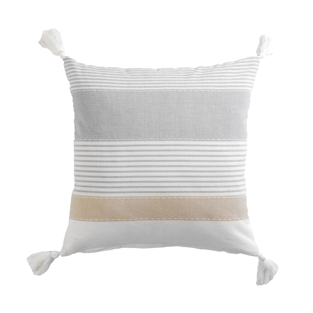 Coussin déhoussable à pompons 40 × 40 cm – Coton imprimé ILLIADE