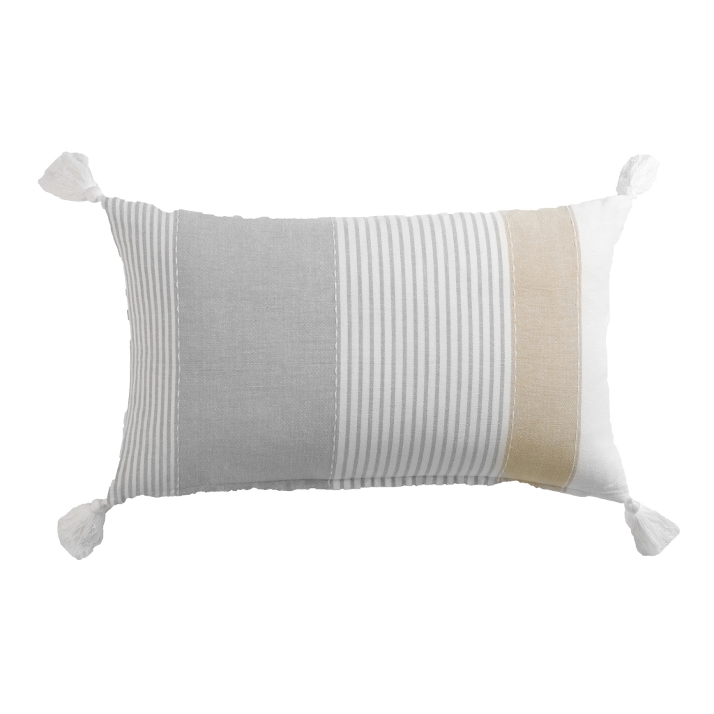 Coussin déhoussable à pompons 30 × 50 cm – Coton imprimé ILLIADE