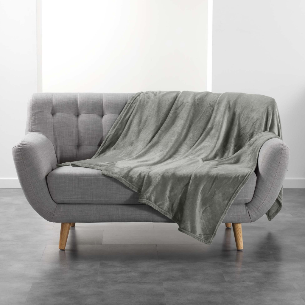 Plaid ultra doux 180 x 220 cm – Flanelle Unie Flanou Gris