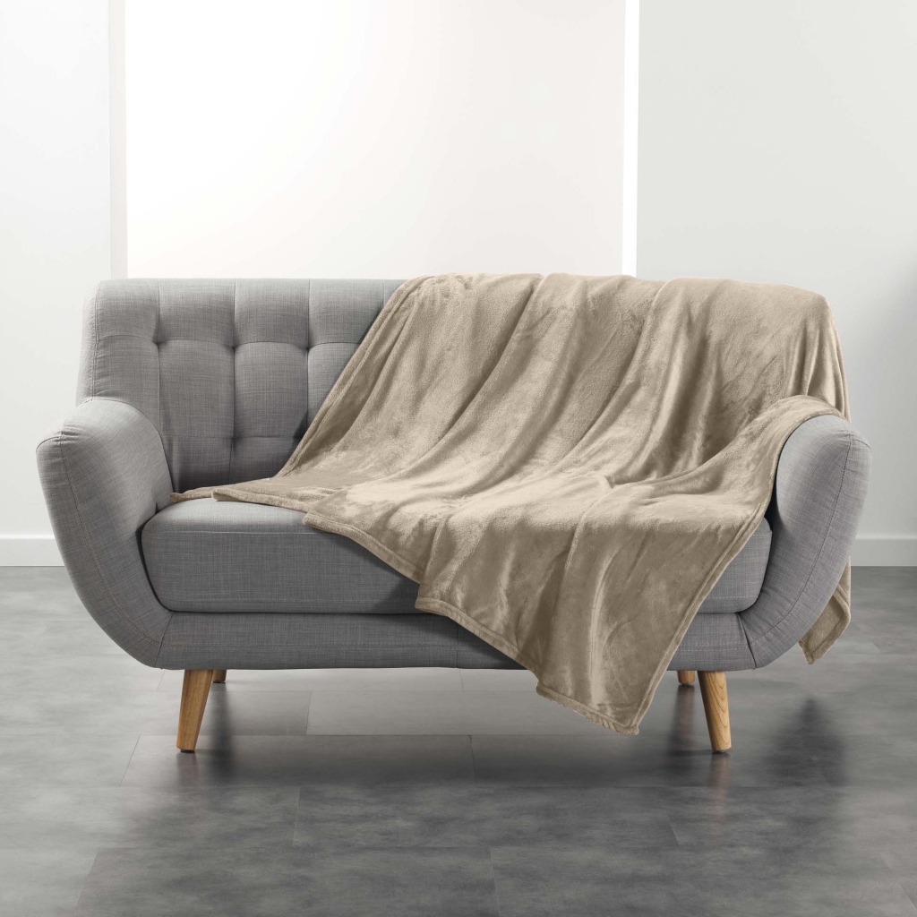 Plaid  ultra doux 180 x 220 cm – Flanelle Unie Flanou Taupe