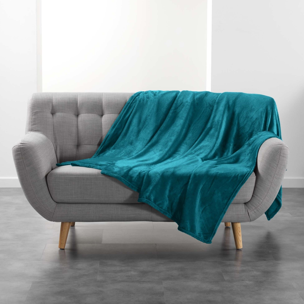 Plaid ultra doux 180 x 220 cm – Flanelle Unie Flanou Bleu