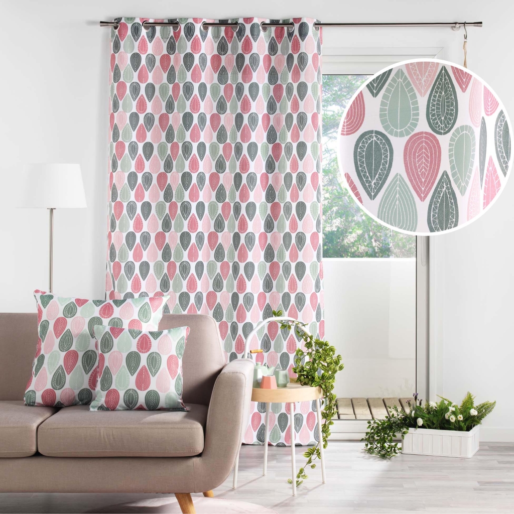 Lot de 2 rideaux à œillets – 140 x 260 cm – polyester imprimé Palpito – rose/vert