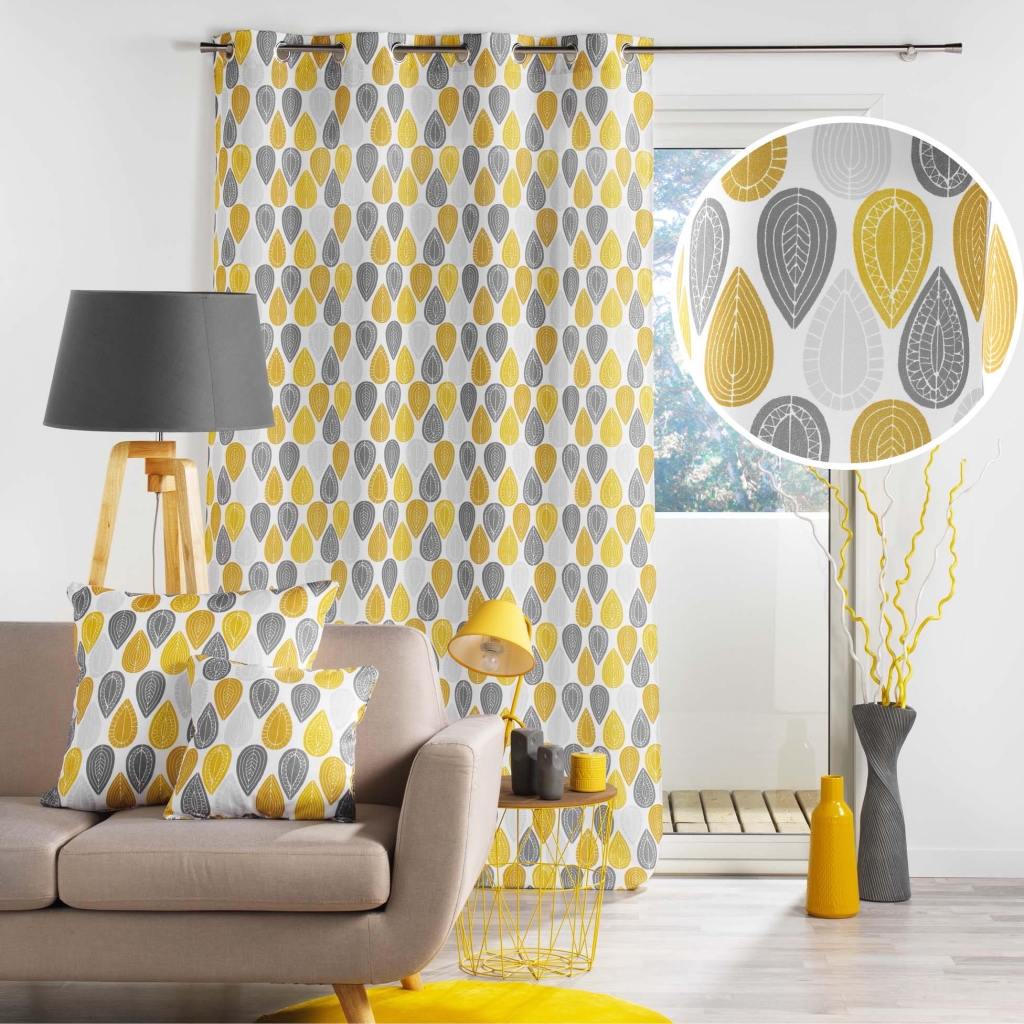 Lot de 2 rideaux à œillets – 140 x 260 cm – polyester imprimé Palpito – jaune/blanc
