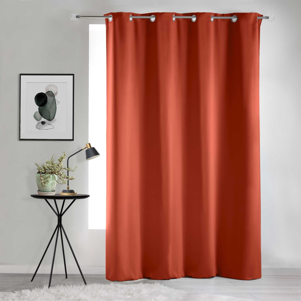 Rideau Occultant Grande Hauteur 135 x 280 cm – Uni Terracotta – À Œillets