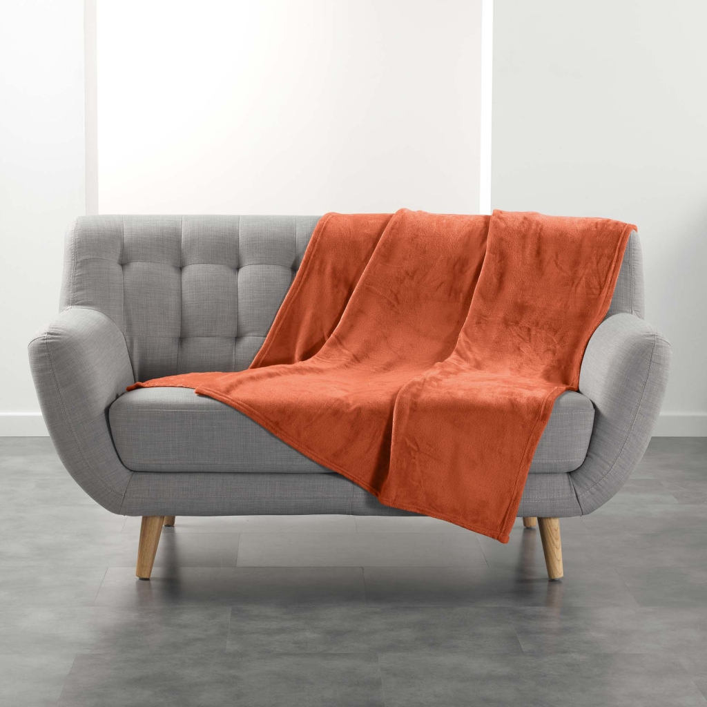 Plaid 125 x 150 cm flanelle unie – FLANOU – Terracotta