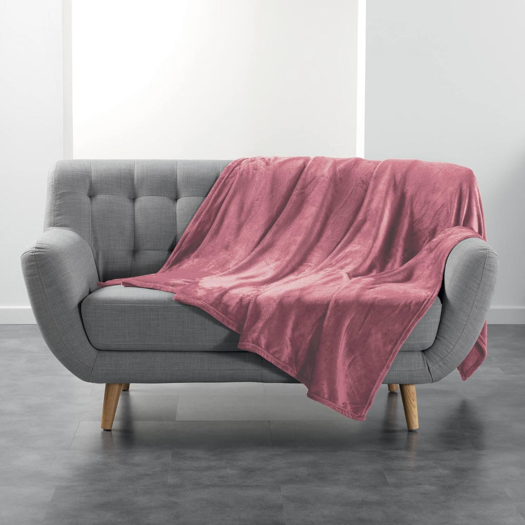 Plaid ultra doux 180 x 220 cm – Flanelle Unie Flanou Rose