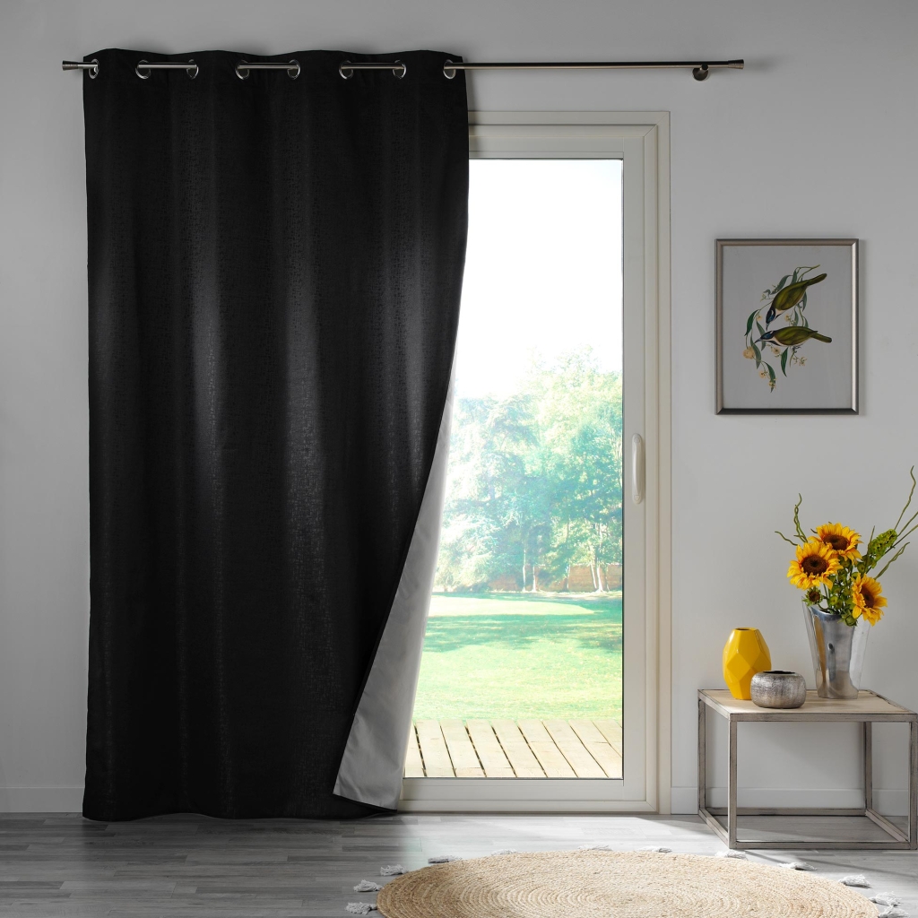 Rideau Thermique 140 x 260 cm – 100 % Occultant / Jacquard – Darko Noir