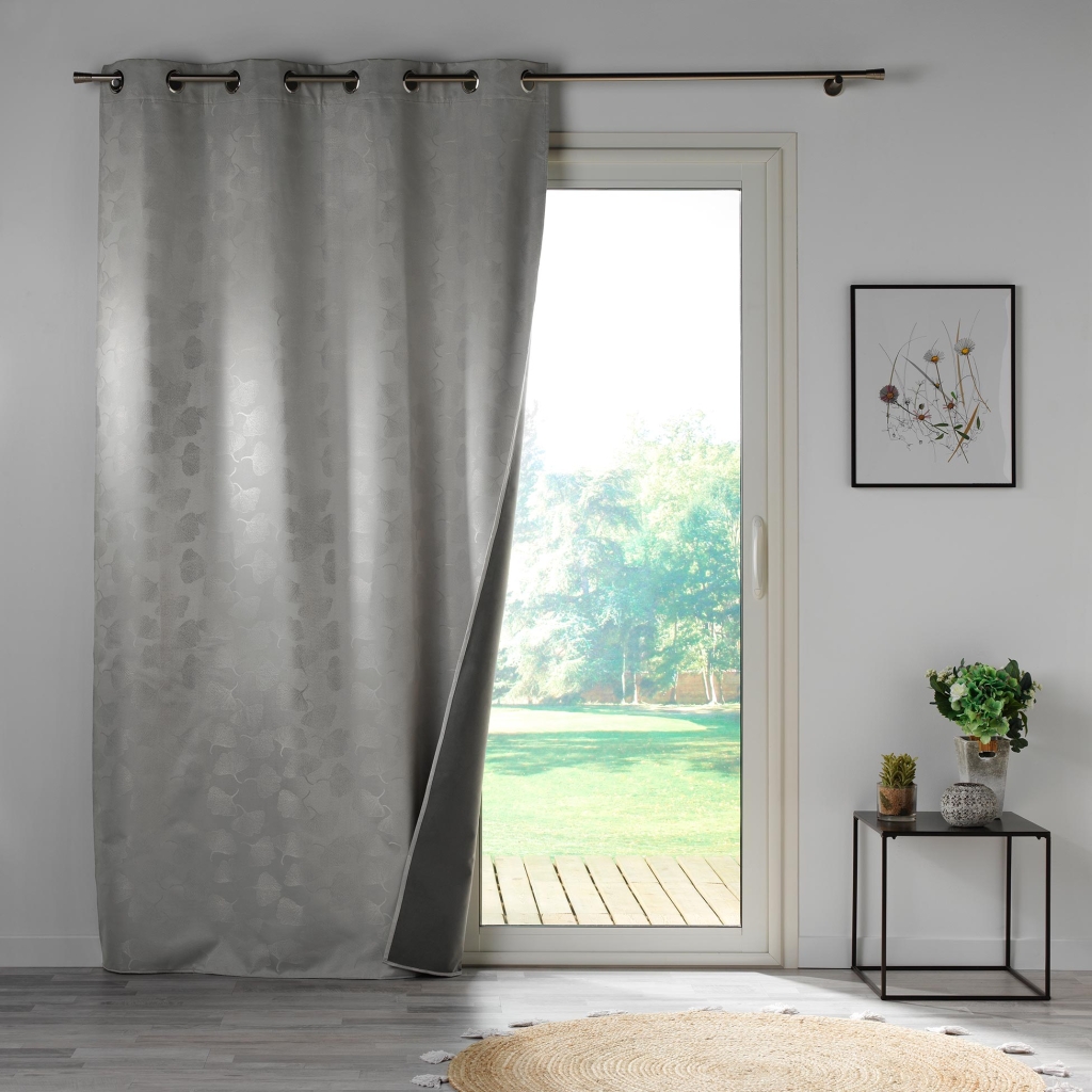 Rideau à œillets 140 x 260 cm – 100% Occultant Jacquard Lunella Gris Perle