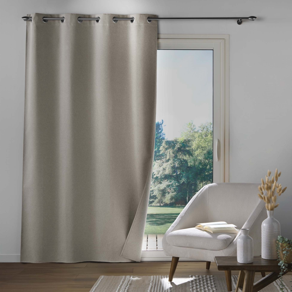 Rideau à œillets 135 x 260 cm – 100% occultant – Tissu chambray uni – Beige