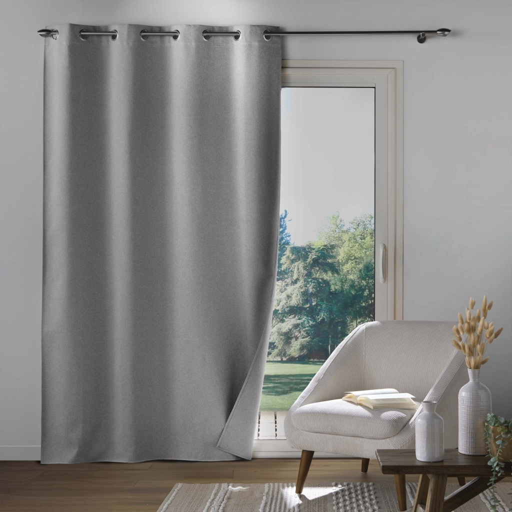 Rideau à œillets 135 x 260 cm – 100% occultant – Tissu chambray uni – Gris