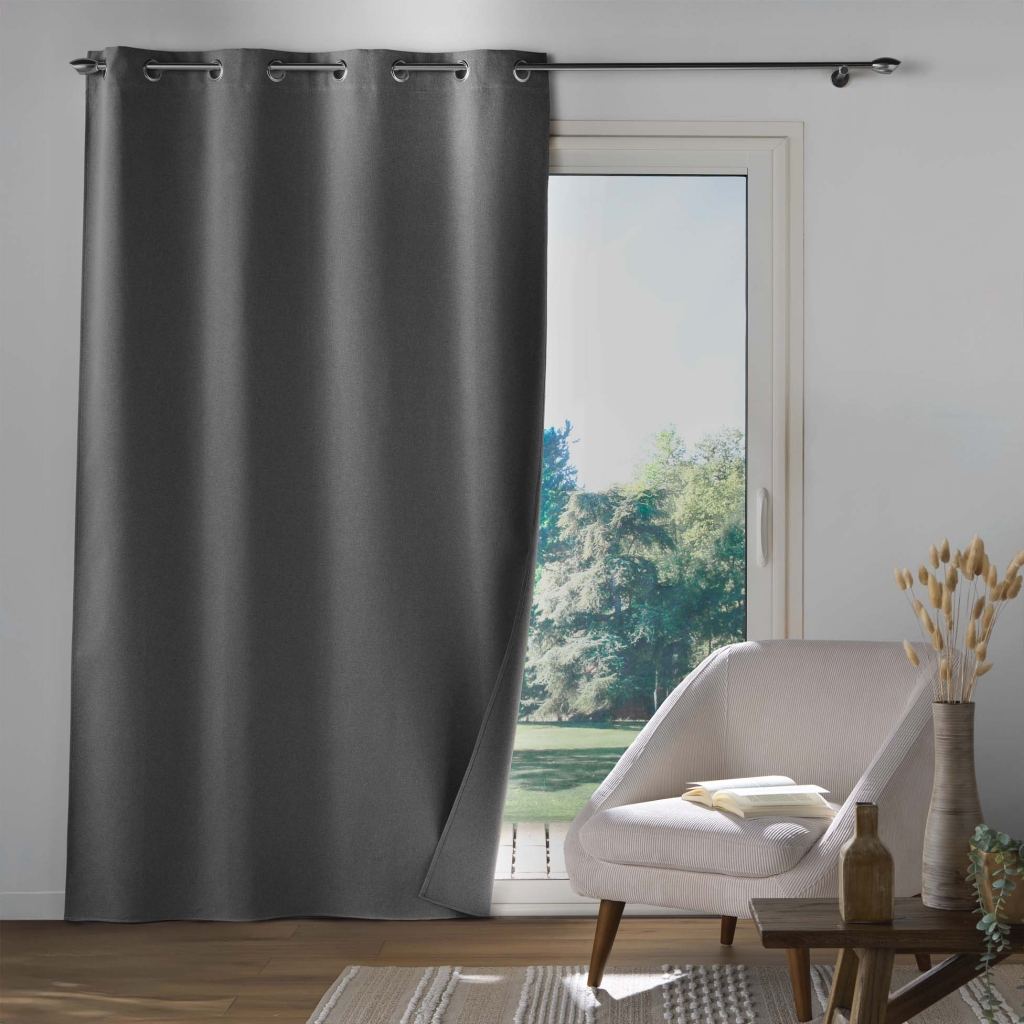 Rideau à œillets 135 x 260 cm – 100% occultant – Tissu chambray uni – Anthracite
