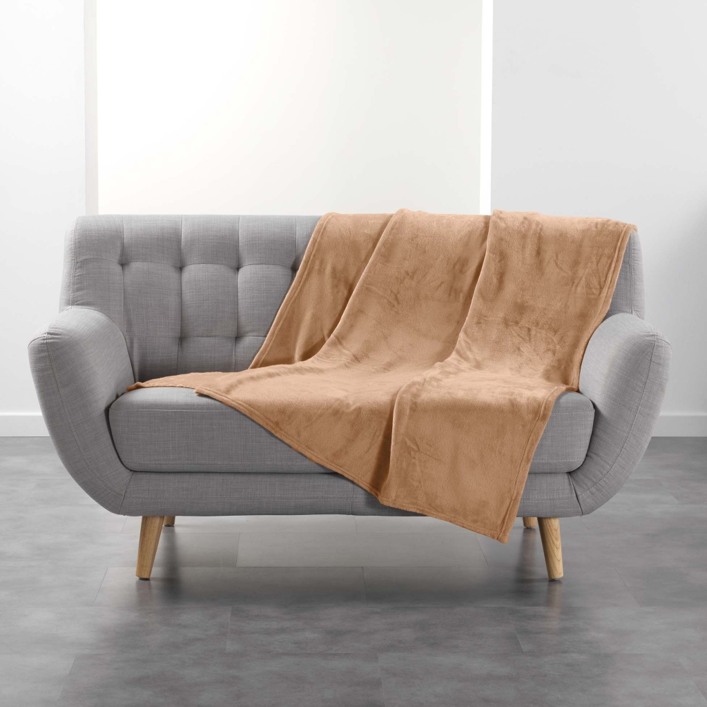 Plaid 125 x 150 cm flanelle unie – FLANOU – Camel
