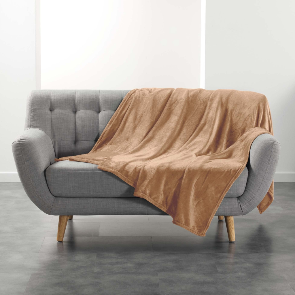 Plaid ultra doux 180 x 220 cm – Flanelle Unie Flanou Camel
