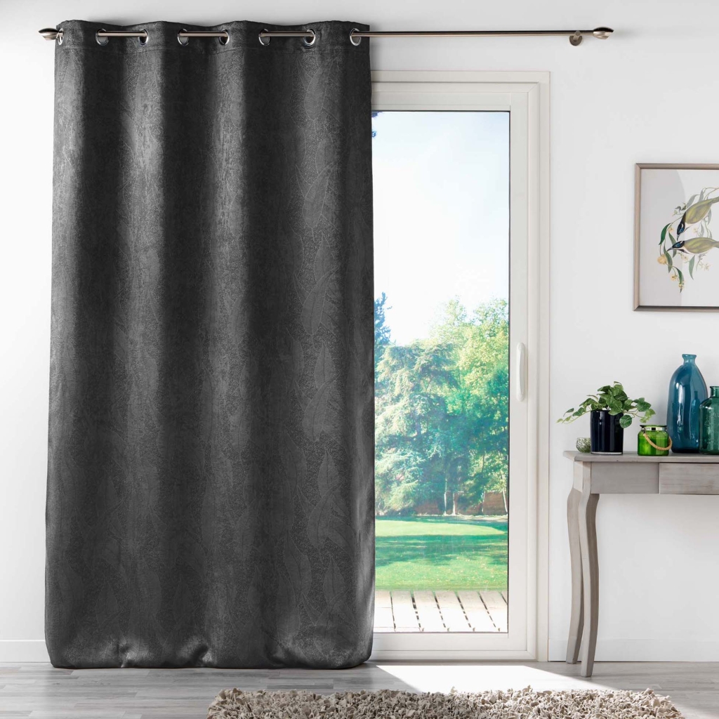 Rideau à œillets 135 x 280 cm – occultant – velours frappé Mélodie – grande hauteur - Anthracite