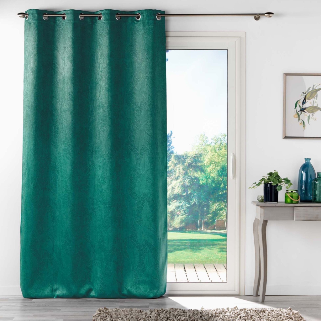 Rideau à œillets 135 x 280 cm – occultant – velours frappé Mélodie – grande hauteur - Vert
