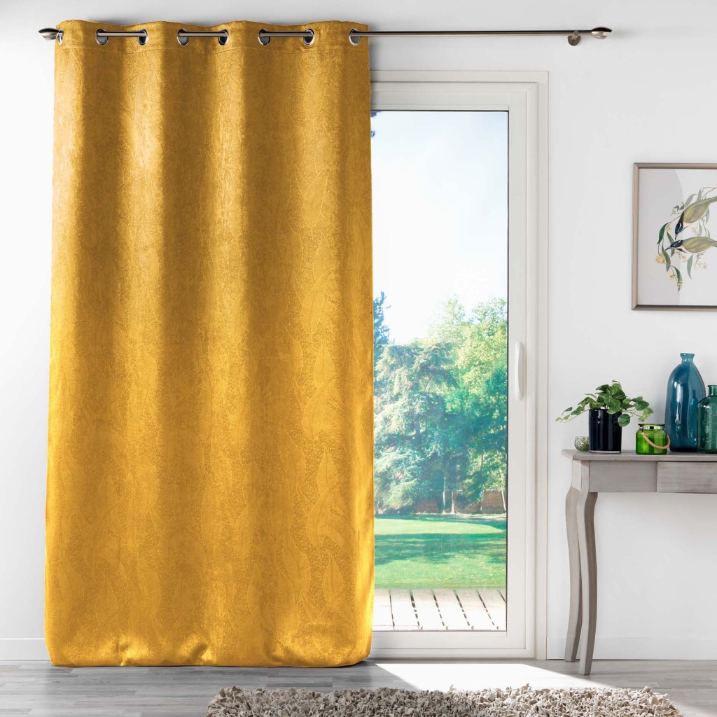 Rideau à œillets 135 x 280 cm – occultant – velours frappé Mélodie – grande hauteur - Jaune