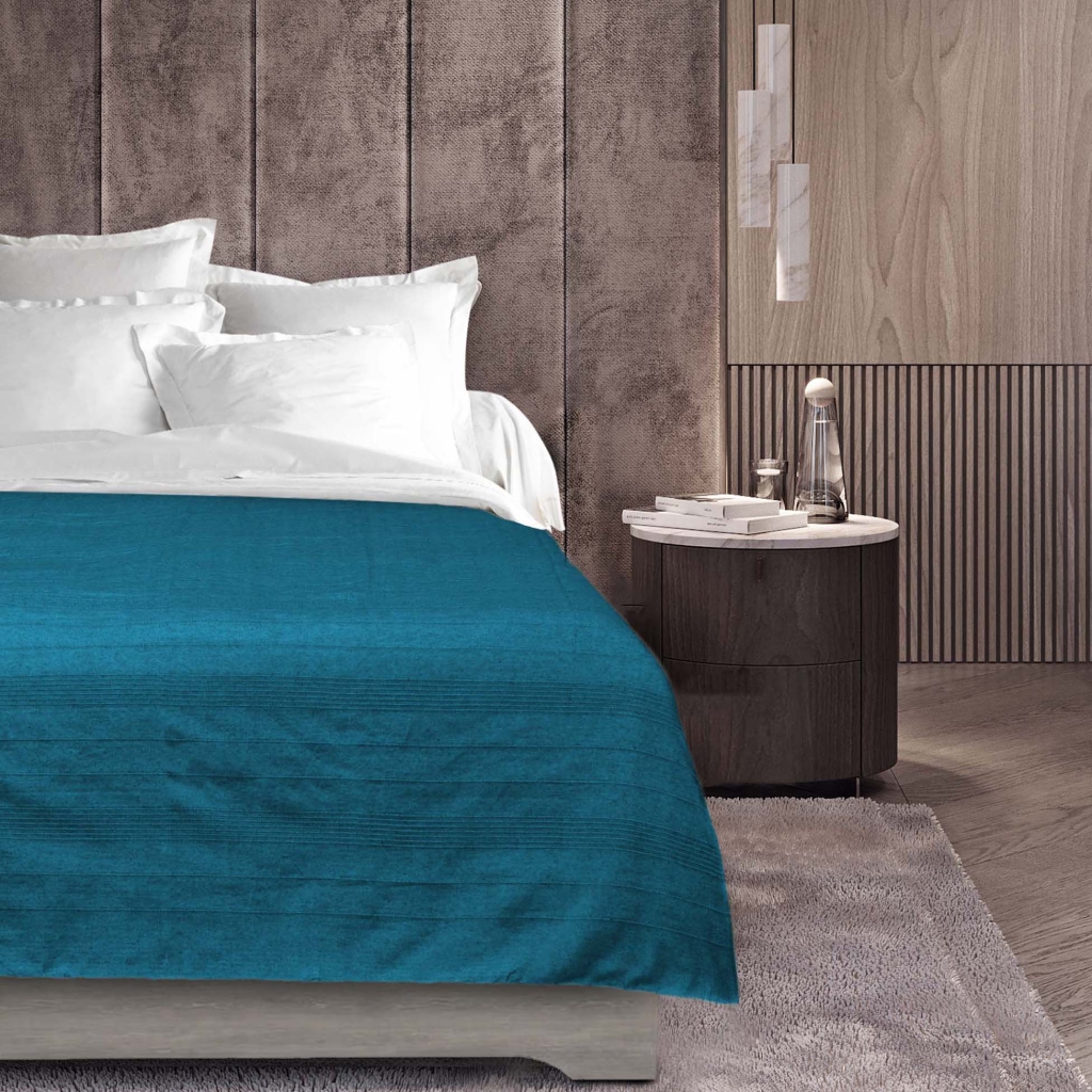 Plaid enroulable 220x240 cm – Polycoton Lucile Bleu avec fermeture boutons