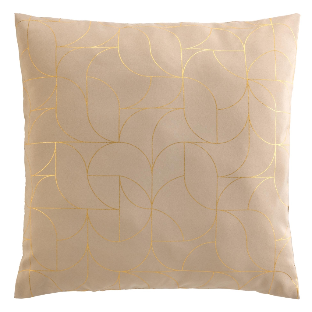 Coussin déhoussable 60 x 60 cm – Polyester imprimé métallisé – Louxor Beige/Or