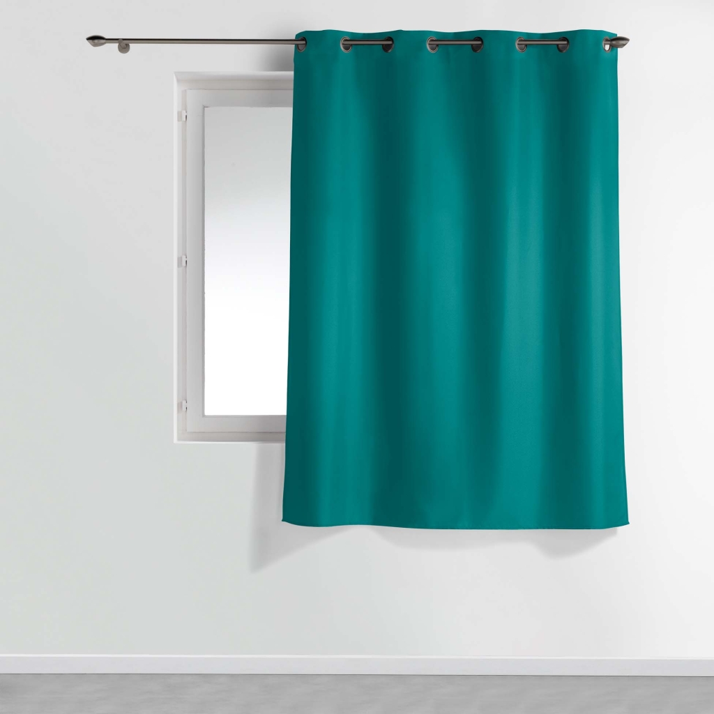 Rideau à œillets petite hauteur 140 x 180 cm – polyester uni essentiel – Bleu paon